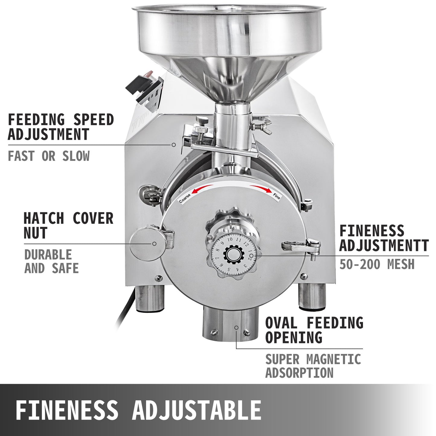 Commercial Grinding Machine for Grain 2.2kw, Electric Grain Grinder 30-50kg/h, Powder Grinding Machine 50kg Capacity, Powder Machine Herb Stainless Steel, for Dry Grain Soybean Spice Coffee