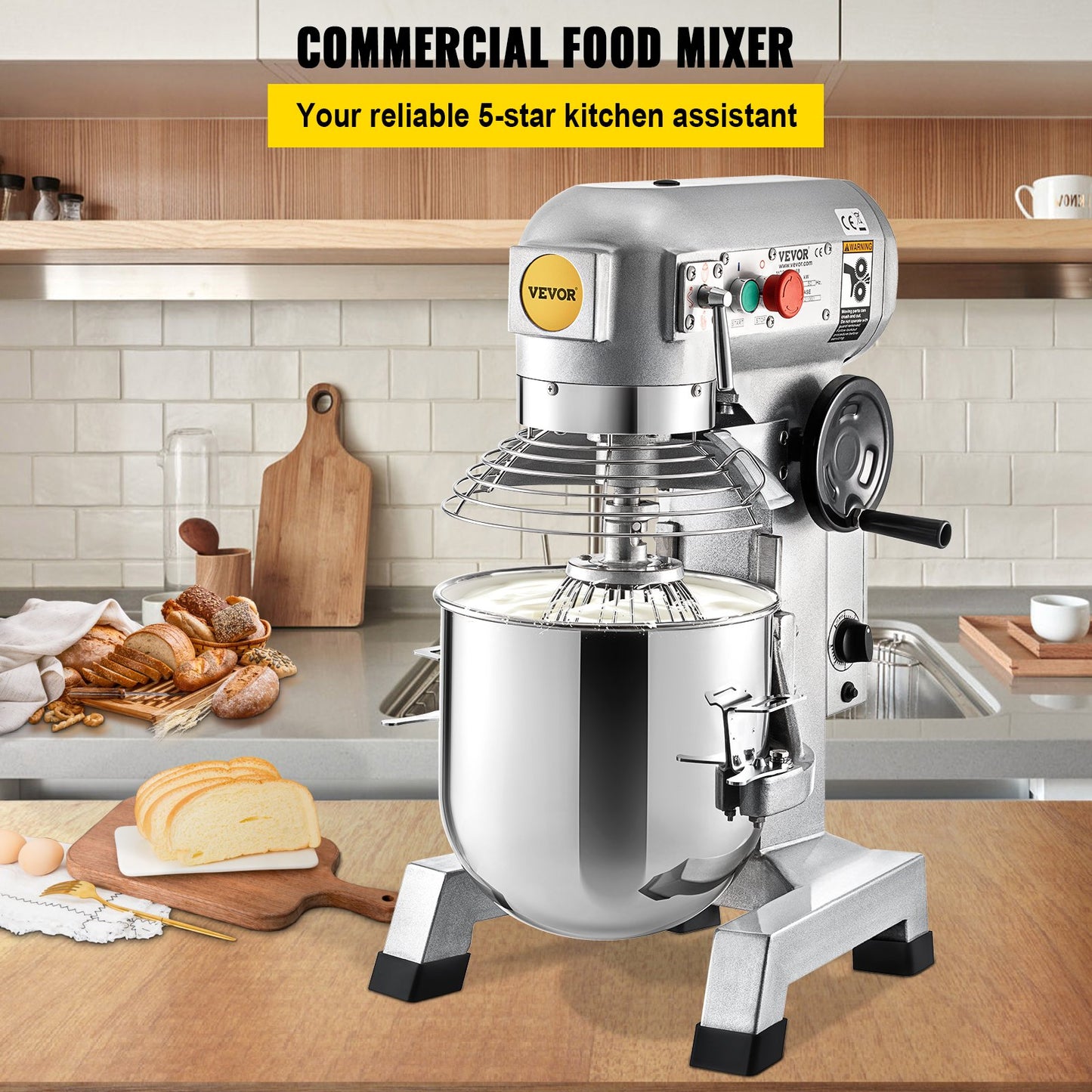 Commercial Stand Mixer, 30Qt Stainless Steel Bowl, 1500W Heavy Duty Electric Food Mixer with 3 Speeds Adjustable 108/199/382 RPM, Dough Hook Whisk Beater Included, Perfect for Bakery Pizzeria