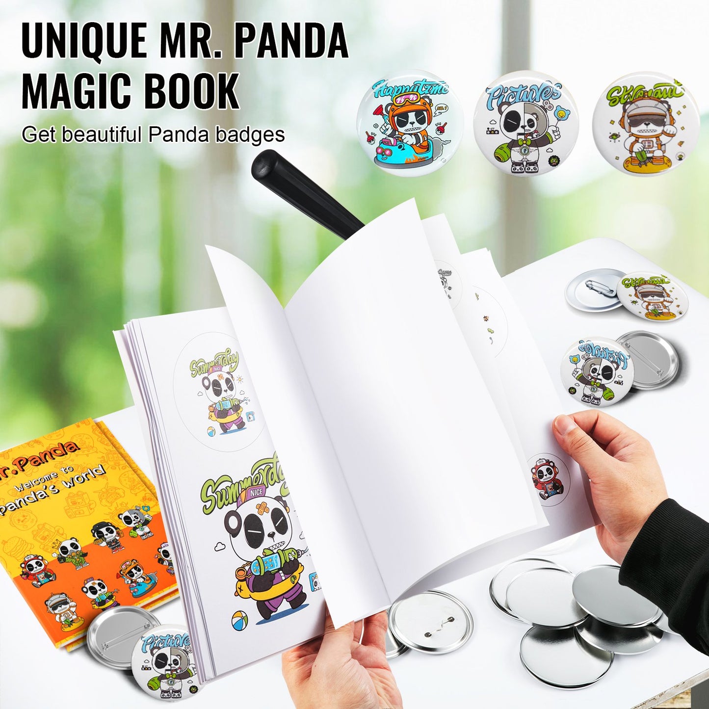 Button Maker Machine, Multiple Sizes 1.25+2.25 Inch Badge Punch Press Kit, Children DIY Gifts Pin Maker, Button Making Supplies with 500pcs Button Parts & Circle Cutter & Magic Book