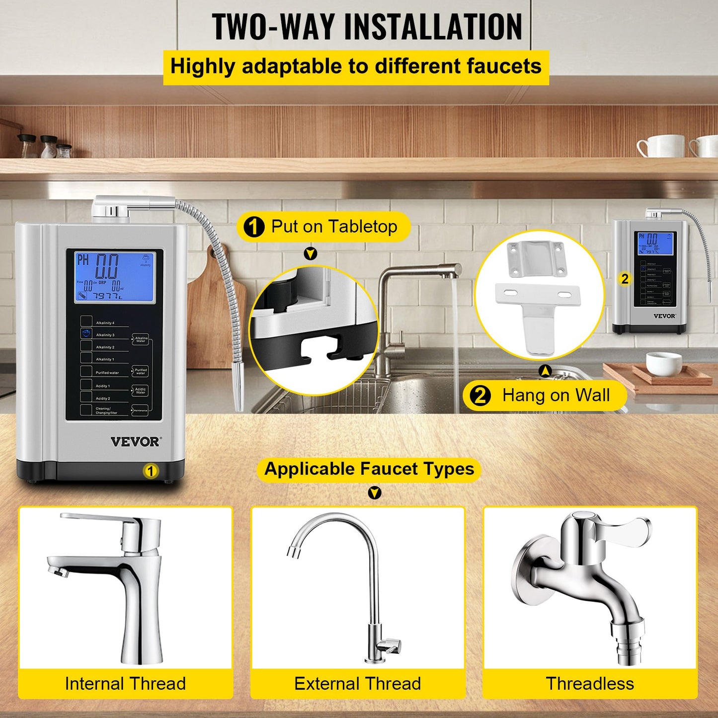 Water Ionizer Machine, 7 Water Settings, Alkaline Acid Home Filtration System w/ 3.8" LCD Touch Panel, pH3.5-10.5 Kangen Water w/ 6000L Replaceable Filter, up to 1200PPM TDS & -500mV ORP, Silver