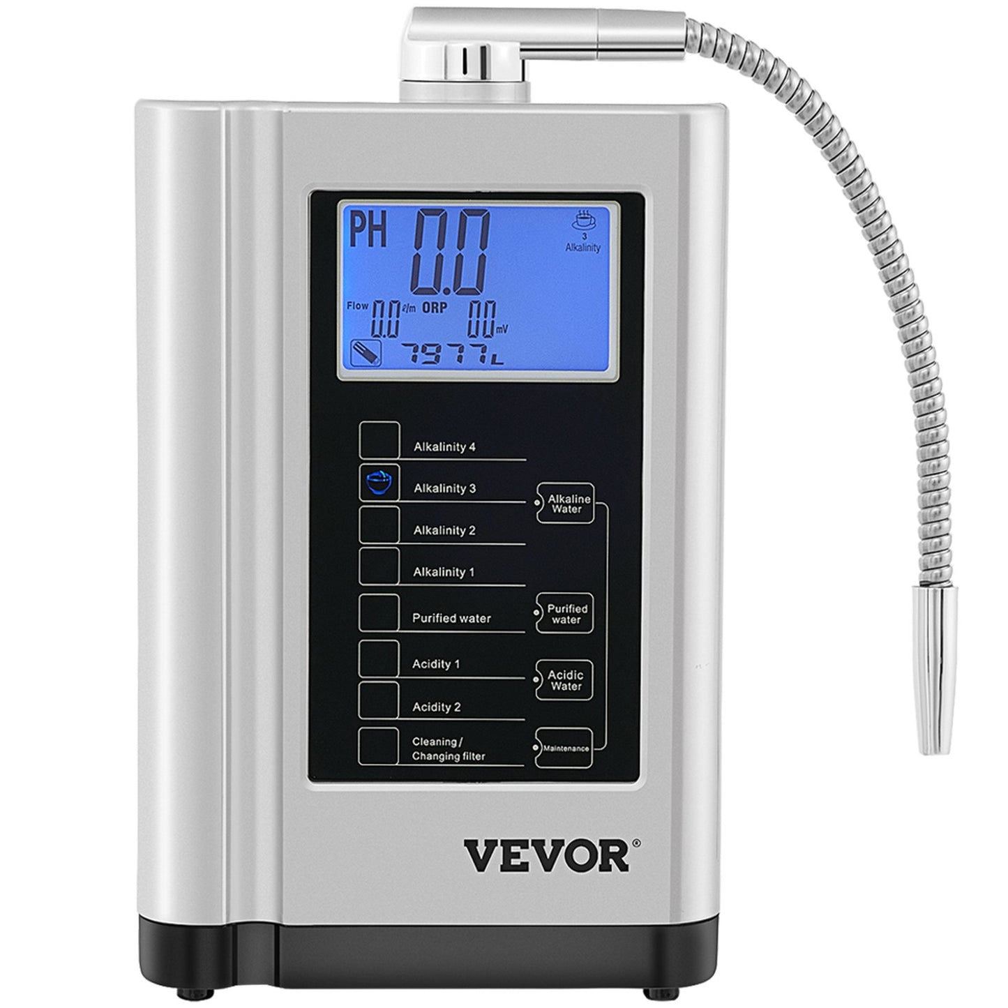 Water Ionizer Machine, 7 Water Settings, Alkaline Acid Home Filtration System w/ 3.8" LCD Touch Panel, pH3.5-10.5 Kangen Water w/ 6000L Replaceable Filter, up to 1200PPM TDS & -500mV ORP, Silver