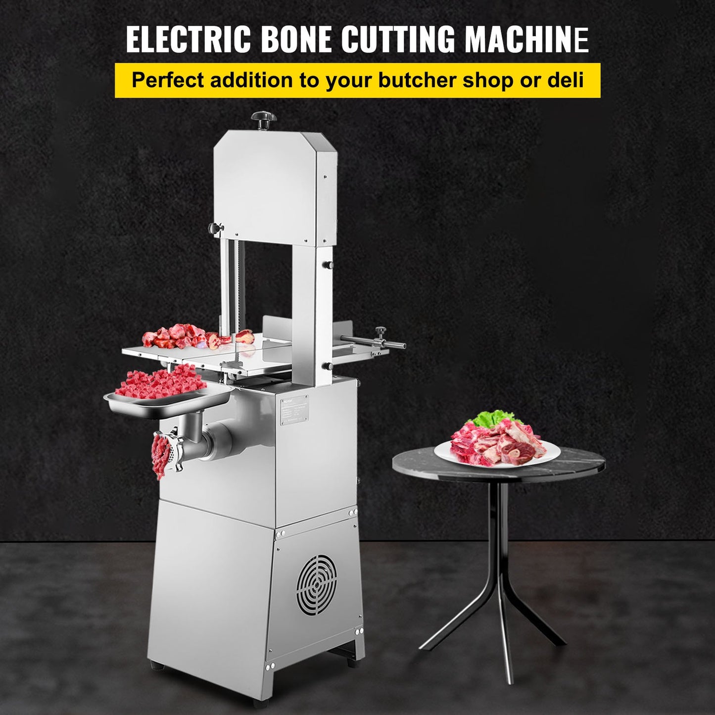 Commercial Electric Meat Bandsaw, 1100W Bone Cutting Machine, Stainless Steel Blade Bone Sawing Machine, 24x18 inch Workbench Meat Cutting Bandsaw Cutting Thickness 0-8.3 inch for Fish Pork Beef