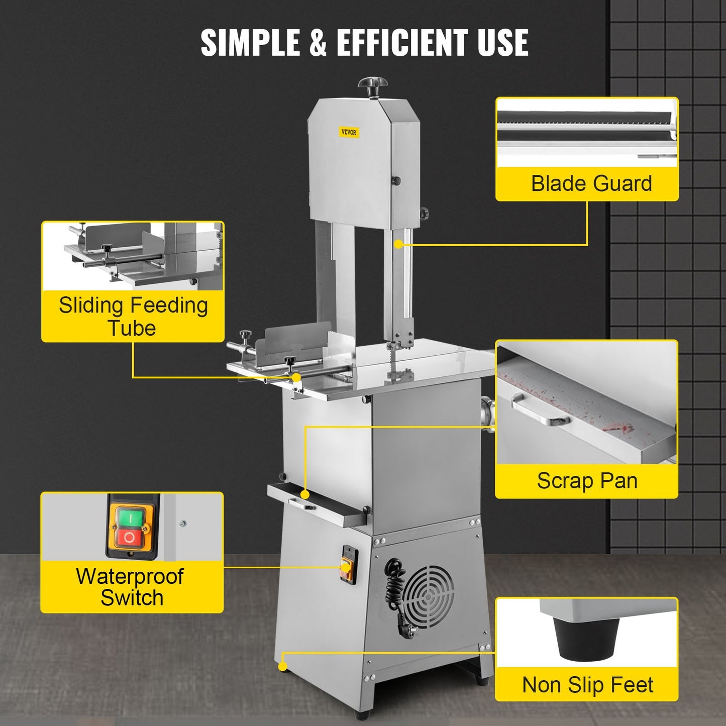 Commercial Electric Meat Bandsaw, 1100W Bone Cutting Machine, Stainless Steel Blade Bone Sawing Machine, 24x18 inch Workbench Meat Cutting Bandsaw Cutting Thickness 0-8.3 inch for Fish Pork Beef