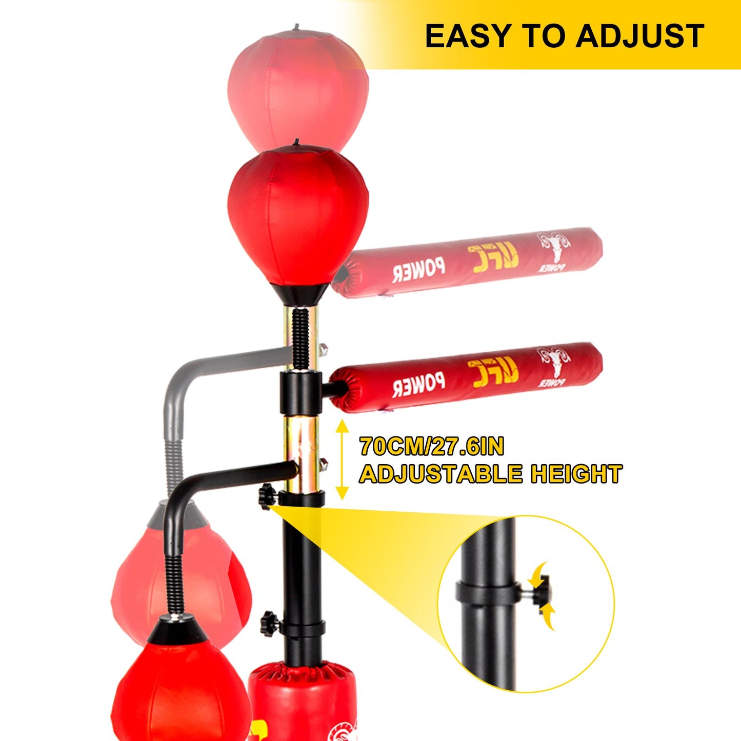 Reflex Bag Freestanding Height Adjustable Spinning Bar with Boxing Gloves Speed Bag Stand Up Boxing Bar Punching Bag Set with Stand for MMA Training, Stress Relief, Fitness(Red,1 Rod)