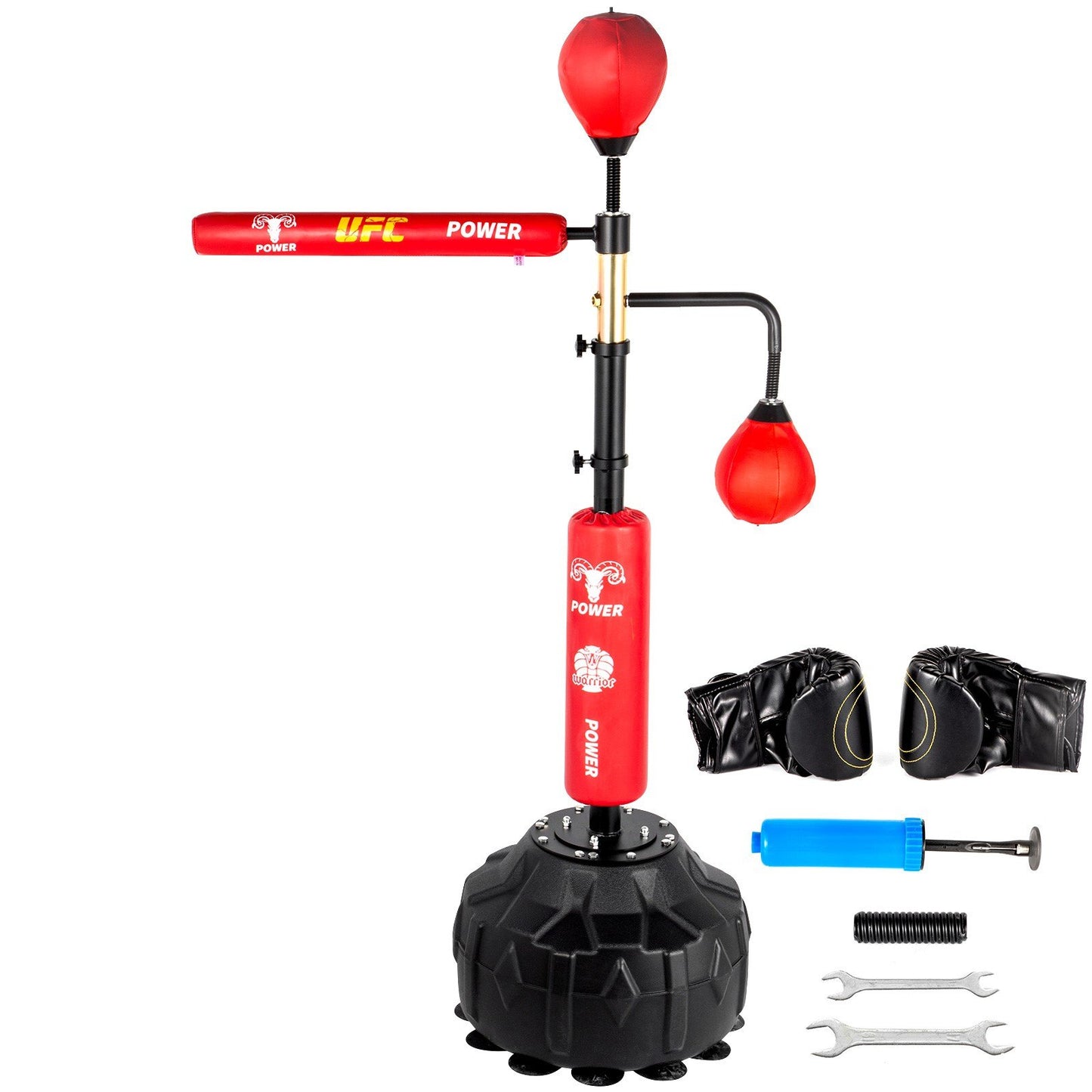 Reflex Bag Freestanding Height Adjustable Spinning Bar with Boxing Gloves Speed Bag Stand Up Boxing Bar Punching Bag Set with Stand for MMA Training, Stress Relief, Fitness(Red,1 Rod)