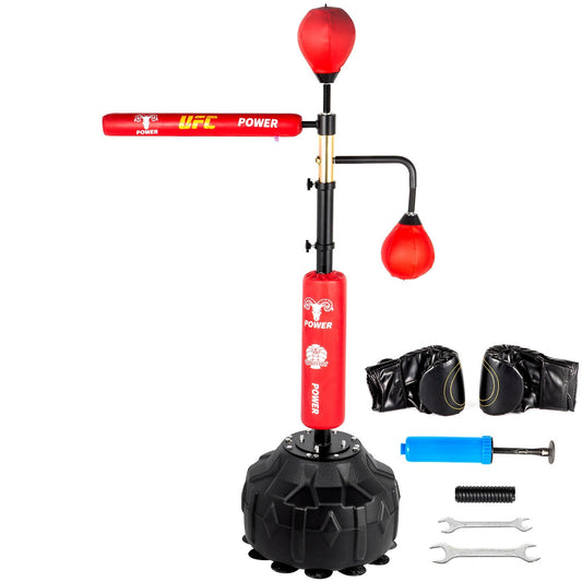 Reflex Bag Freestanding Height Adjustable Spinning Bar with Boxing Gloves Speed Bag Stand Up Boxing Bar Punching Bag Set with Stand for MMA Training, Stress Relief, Fitness(Red,1 Rod)