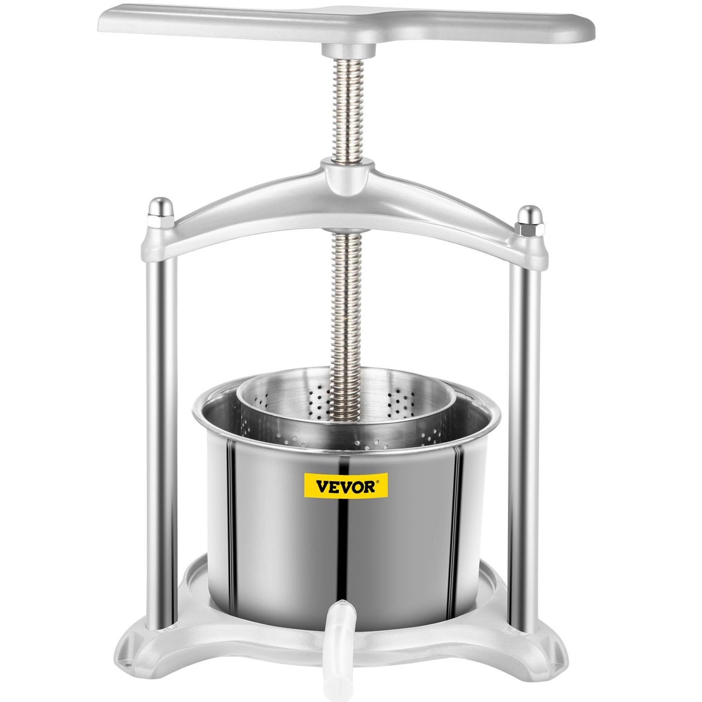 Fruit Wine Press, 0.8Gal Wine Press, 3L Fruit Cider Grinder w/ Dual Stainless Steel Barrels, Manual Press Machine with Triangular Structure & T-Handle, for Cider Tincture Cheese Herb Vegetables