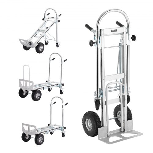 Aluminum Hand Truck, 4 in 1, 1000 lbs Load Capacity, Heavy Duty Industrial Convertible Folding Hand Truck and Dolly, Utility Cart Converts from Hand Truck to Platform Cart with Rubber Wheels