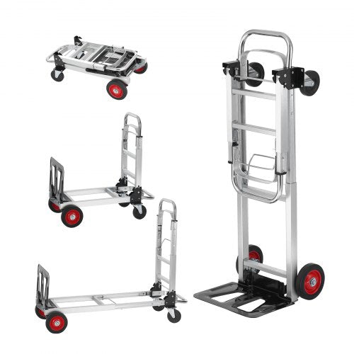 Aluminum Hand Truck, 2 in 1, 400 lbs Load Capacity, Heavy Duty Industrial Convertible Folding Hand Truck and Dolly, Utility Cart Converts from Hand Truck to Platform Cart with Rubber Wheels