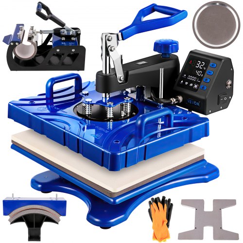 Heat Press 12X15 Inch 1000W 6 In 1 Heat Press Swing Away Blue & Black Sublimation Machine T-Shirt Printer Transfer with Accurate Control LED Display Dual-tube Heating for DIY Shoes Cap Mugs