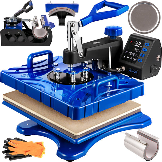 Heat Press 12X15 Inch 6 In 1 Heat Press 800W Swing Away Heat Press Machine T-Shirt Sublimation Printer Transfer with Accurate Lagre Screen Display Dual-tube Heating for DIY T-Shirts Cap and Mugs