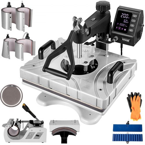 Heat Press 12X15 Inch 10 In 1 Heat Press 1000W Heat Press Machine with 360° Rotation Swing Away White Heat Press T-Shirt Sublimation Machine Dual-tube Heating for DIY Pens Caps  Mugs and Shirts
