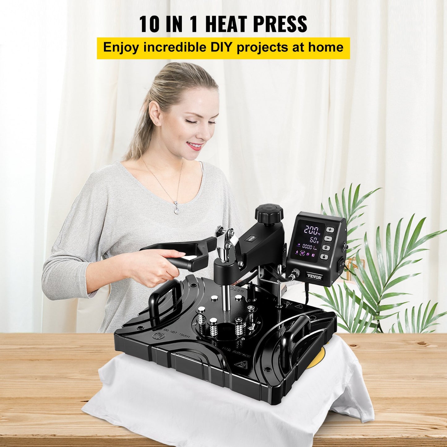 Heat Press 12X15 Inch 10 In 1 Heat Press 1000W Heat Press Machine with 360°Rotation Swing Away Black 10 In 1 T-Shirt Sublimation Machine Dual-tube Heating for DIY Pens Caps  Mugs and Shirts
