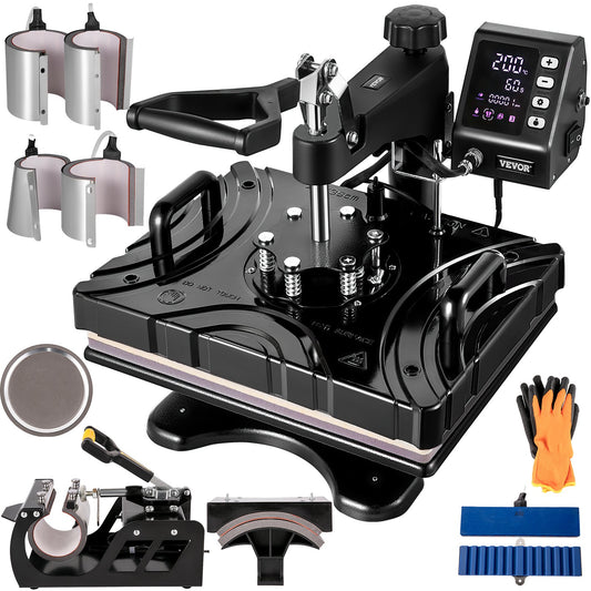 Heat Press 12X15 Inch 10 In 1 Heat Press 1000W Heat Press Machine with 360°Rotation Swing Away Black 10 In 1 T-Shirt Sublimation Machine Dual-tube Heating for DIY Pens Caps  Mugs and Shirts