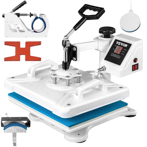 Heat Press 12 X 15 Inch 5 In 1 Heat Press 1250W Heat Press Machine Swing Away White Heat Press T-Shirt Sublimation Printer Transfer 360 Degree Rotation for DIY Shoes Hat  and T-Shirts