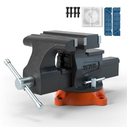Bench Vise, 6.5" Jaw Width 6.5" Forward &9.3" Reverse Opening, 360-Degree Swivel Locking Base Multipurpose Workbench with Anvil, Heavy Duty Ductile Iron with Bolts & Nuts, for Drilling, Pipe Cut