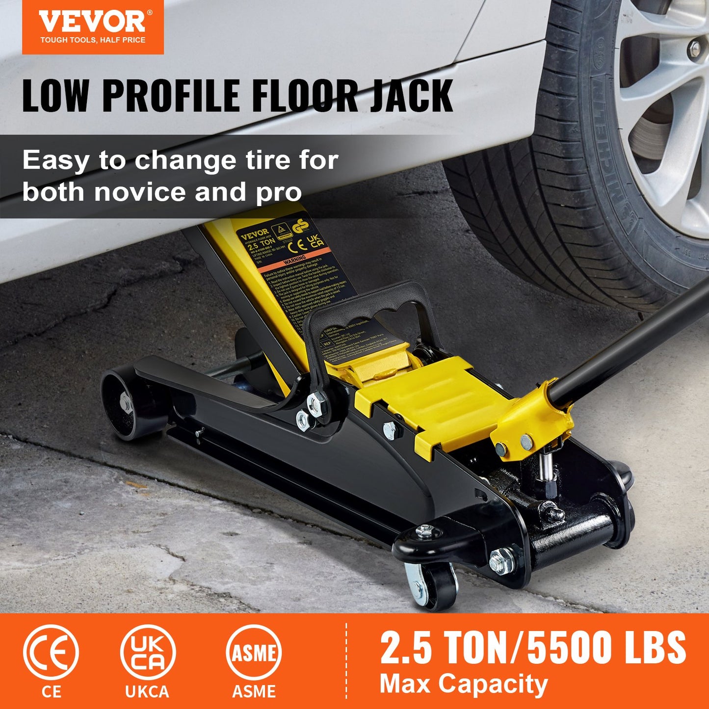 Floor Jack, 2.5 Ton Low Profile Floor Jack, Heavy-duty Steel Racing Floor Jack With Single Piston Lift Pump, Floor Jack Lifting Range 85 mm-380 mm