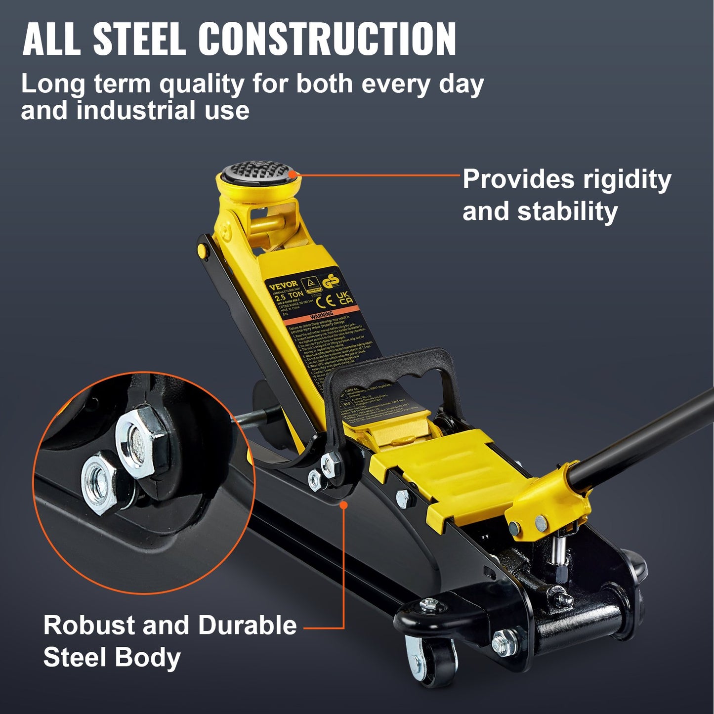 Floor Jack, 2.5 Ton Low Profile Floor Jack, Heavy-duty Steel Racing Floor Jack With Single Piston Lift Pump, Floor Jack Lifting Range 85 mm-380 mm