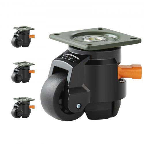 Leveling Casters, Set of 4, 1100 lbs Total Load Capacity, 2 inches, Heavy Duty with Upgraded Handle Design, 360 Degree Swivel Caster Wheels, Adjustable Casters with Feet for Workbench, Machine