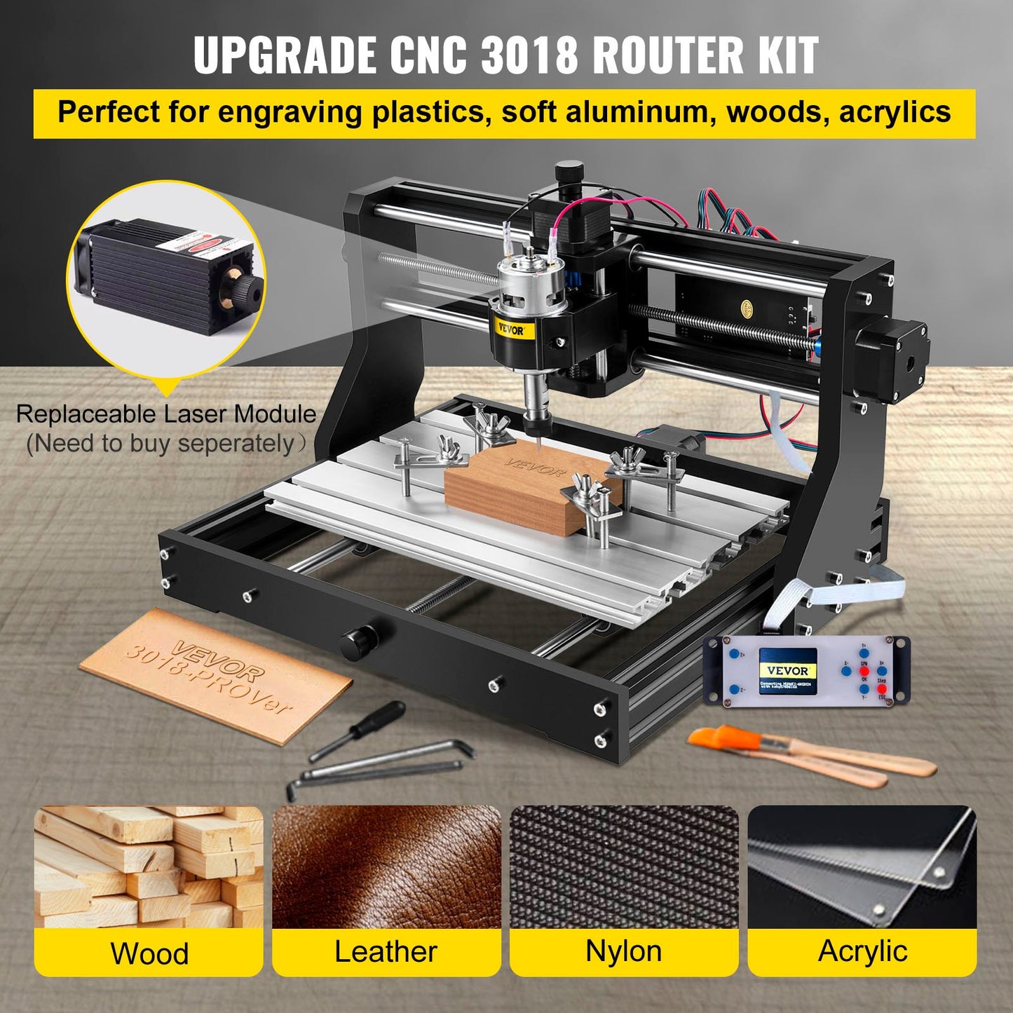 CNC 3018 Pro 300×180×45mm CNC Machine GRBL Control Mini Engraver with Offline Controller 3 Axis Engraving Machine for Carving Milling Plastic Acrylic PVC Wood