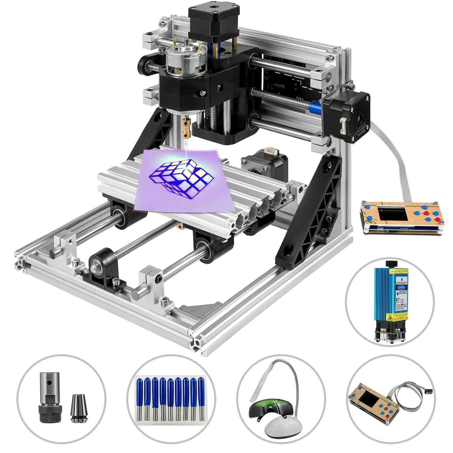 2418 CNC Router Kit Wood Router Kit 500mw Laser Engraver GRBL Control DIY CNC Machine 3 Axis PCB PVC Milling Machine with Offline Controller 240x180x40mm