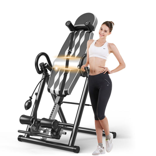 Grey Premium Gravity Inversion Table Waist Inflatable Adjustment with Protective Belt Back Therapy Fitness Adjustable Height Inversion Table Foldable