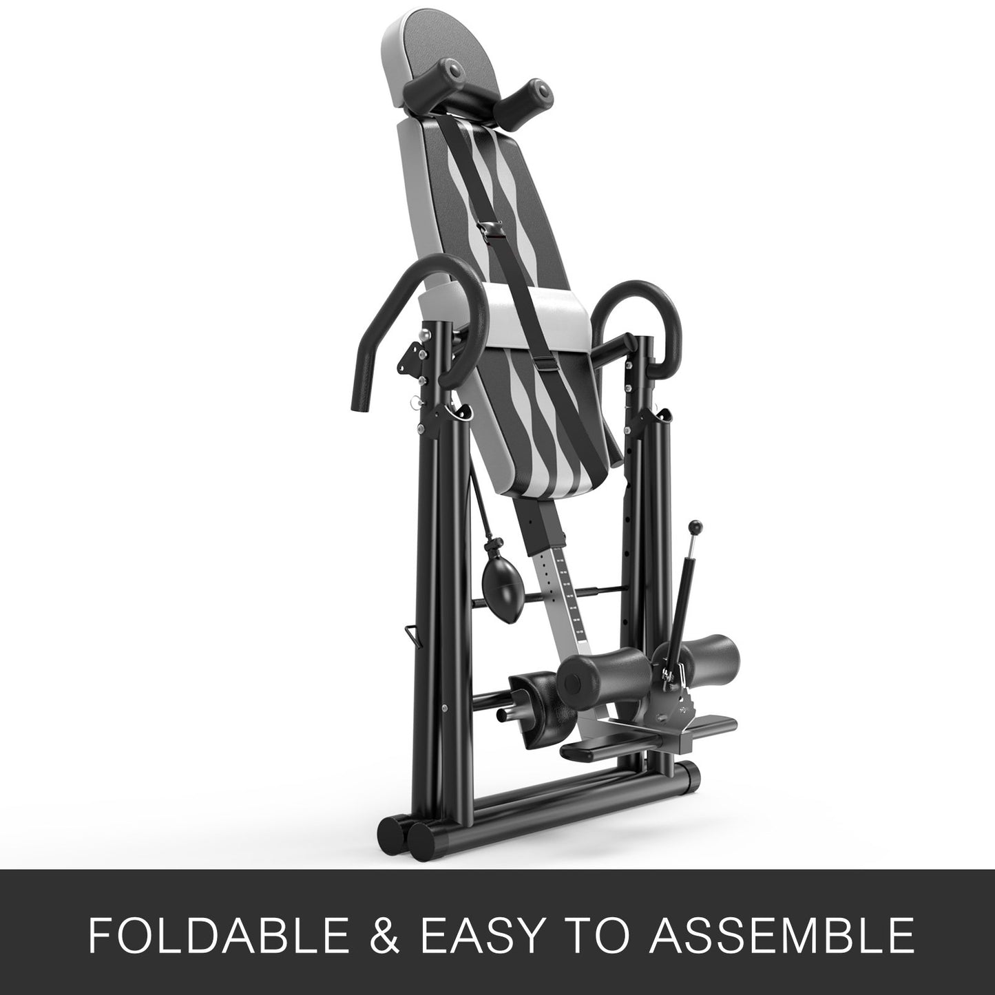 Grey Premium Gravity Inversion Table Waist Inflatable Adjustment with Protective Belt Back Therapy Fitness Adjustable Height Inversion Table Foldable