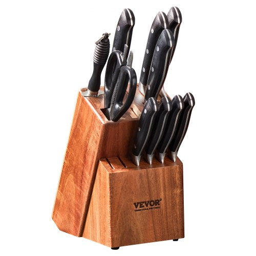 Knife Storage Block 15 Slots, Acacia Wood Universal Knife Holders Without Knives, Large Countertop Butcher Block Knife Organizer, Multifunctional Knife Rack Stand for Easy Kitchen Storage