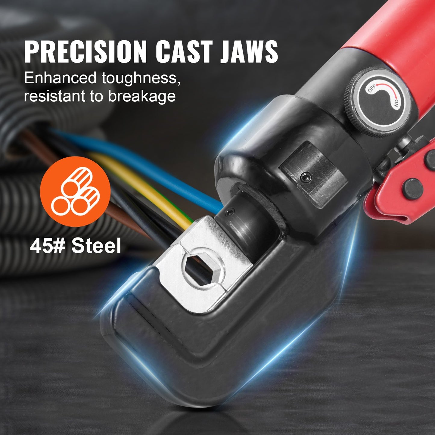 Crimping Tool, AWG12-2/0 Copper And Aluminum Terminal Battery Lug Hydraulic Crimper, with a Cutting Pliers, Gloves, 50pcs Copper Ring Connectors, 8 x Heat Shrink Sleeves and a Blow Moulded Case
