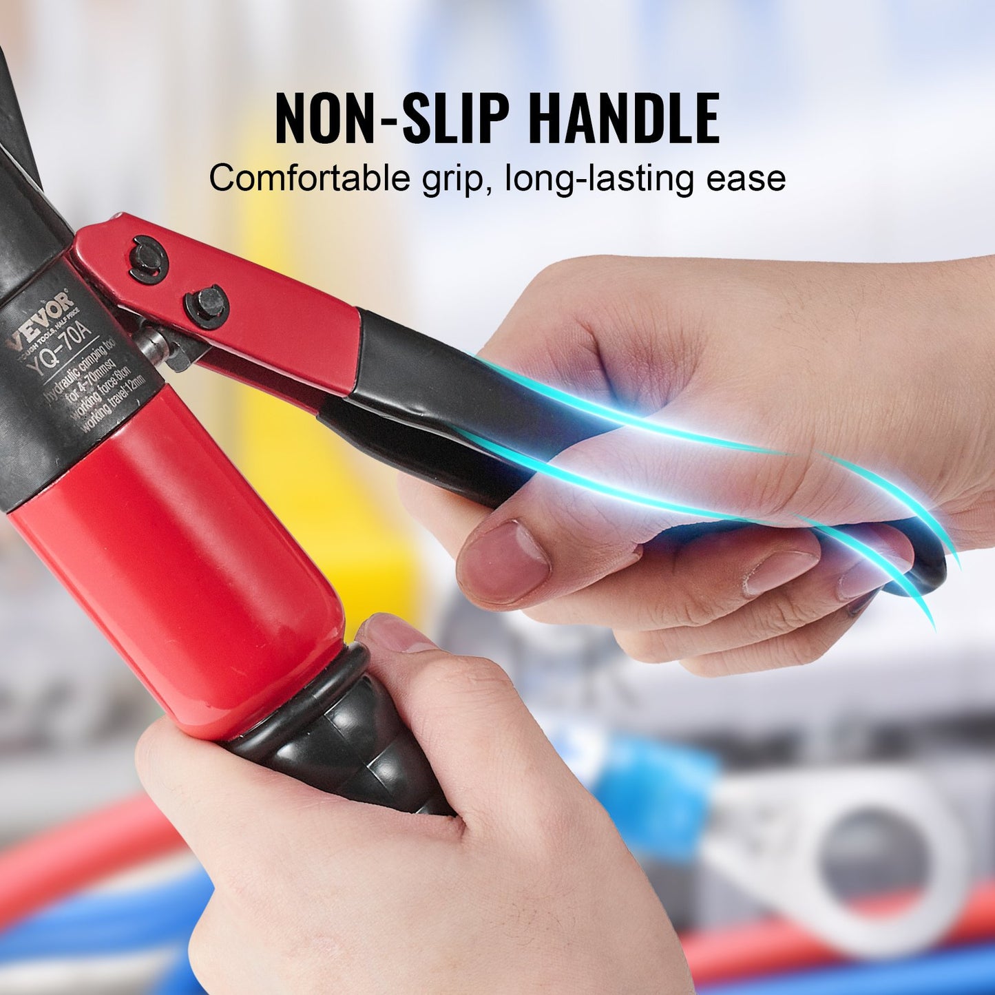 Crimping Tool, AWG12-2/0 Copper And Aluminum Terminal Battery Lug Hydraulic Crimper, with a Cutting Pliers, Gloves, 50pcs Copper Ring Connectors, 8 x Heat Shrink Sleeves and a Blow Moulded Case