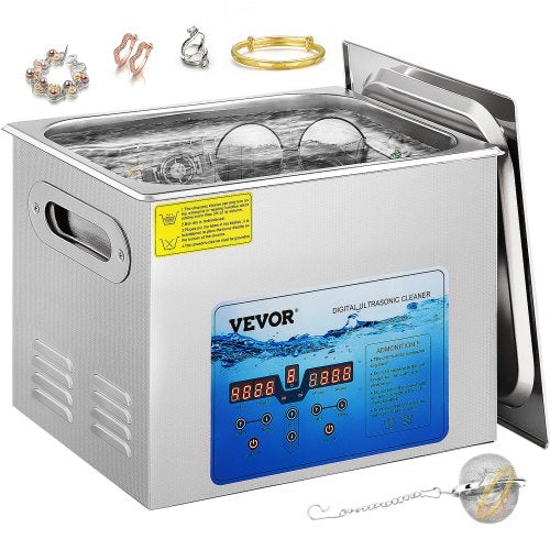 Ultrasonic Cleaner, 36KHz~40KHz Adjustable Frequency, 15L 220V, Ultrasonic Cleaning Machine w/ Digital Timer and Heater, Lab Sonic Cleaner for Jewelry Watch Eyeglasses Coins, FCC/CE/RoHS Listed