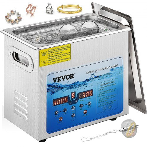 Ultrasonic Cleaner, 36KHz~40KHz Adjustable Frequency, 6L 220V, Ultrasonic Cleaning Machine w/ Digital Timer and Heater, Lab Sonic Cleaner for Jewelry Watch Eyeglasses Coins, FCC/CE/RoHS Listed