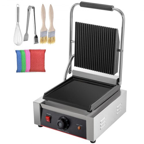 Commercial Panini Press Grill 220V Electric Sandwich Press Grill 1800W Sandwich Press Maker Toaster Single Heads Panini Grill Press Toaster Sandwich Commercial Machine for Kitchen