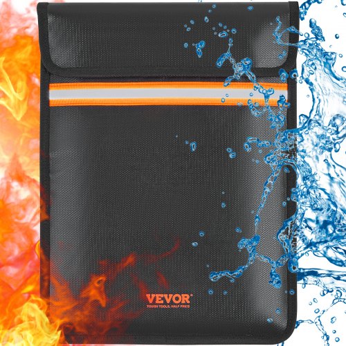 Fireproof Document Bag, 15"x11" Fireproof Money Bag 2000℉, Double Pockets Fireproof and Waterproof Bag with Zipper and Reflective Strip, for Money, Documents, Jewelry and Passport