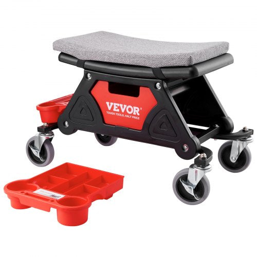 Mechanics Stool, 300 LBS Capacity Rolling Mechanic Seat with 4" Wheels, with Three Slide Out Tool Trays and Drawer, Heavy Duty Roller Creeper Seat for Home Garage DIY Automotive