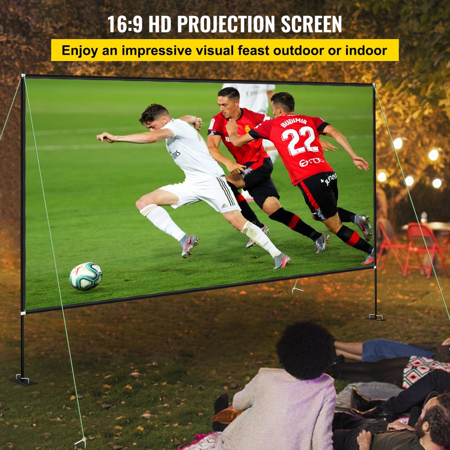 Outdoor Movie Screen, 135" Portable Movie Screen, 16:9 HD Wide Angle Outdoor Projector Screen, Easy Assembly Portable Projector Screen w/ Storage Bag & Stand, Projector Screen for Outdoor Use