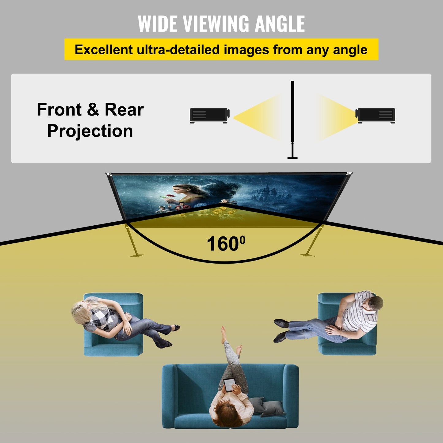 Outdoor Movie Screen, 135" Portable Movie Screen, 16:9 HD Wide Angle Outdoor Projector Screen, Easy Assembly Portable Projector Screen w/ Storage Bag & Stand, Projector Screen for Outdoor Use