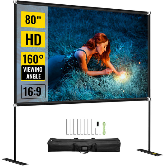 Outdoor Movie Screen w/ Stand 80" Portable Movie Screen 16:9 HD Wide Angle Outdoor Projector Screen Easy Assembly Portable Projector Screen w/ Storage Bag Projector Screen Stand for Outdoor Use