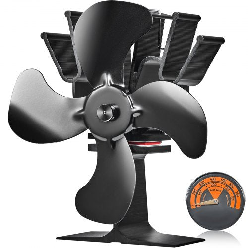 Wood Stove Fan Heat Powered, Quiet Fireplace Fans for Wood/Log Burner/Heater, 180 CFM Max. Airflow Non Electric, Circulating Warm Air Saving Fuel, 4 Blades Upgrade Design, 9.3'' x 4.1'' x 9.1''