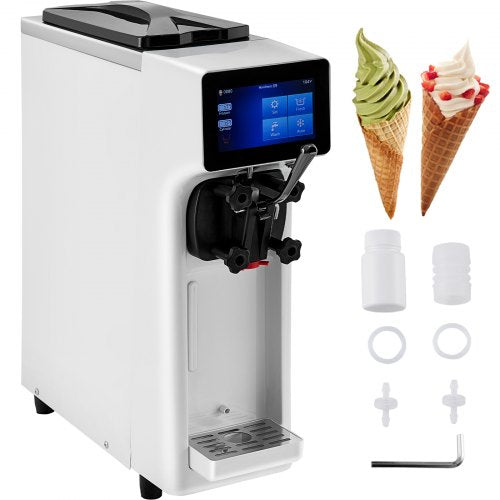 Commercial Ice Cream Maker, 10-20L/H Yield, 1000W Countertop Soft Serve Machine with 4.5L Hopper 1.6L Cylinder Touch Screen Puffing Shortage Alarm, Frozen Yogurt Maker for Café Snack Bar, White