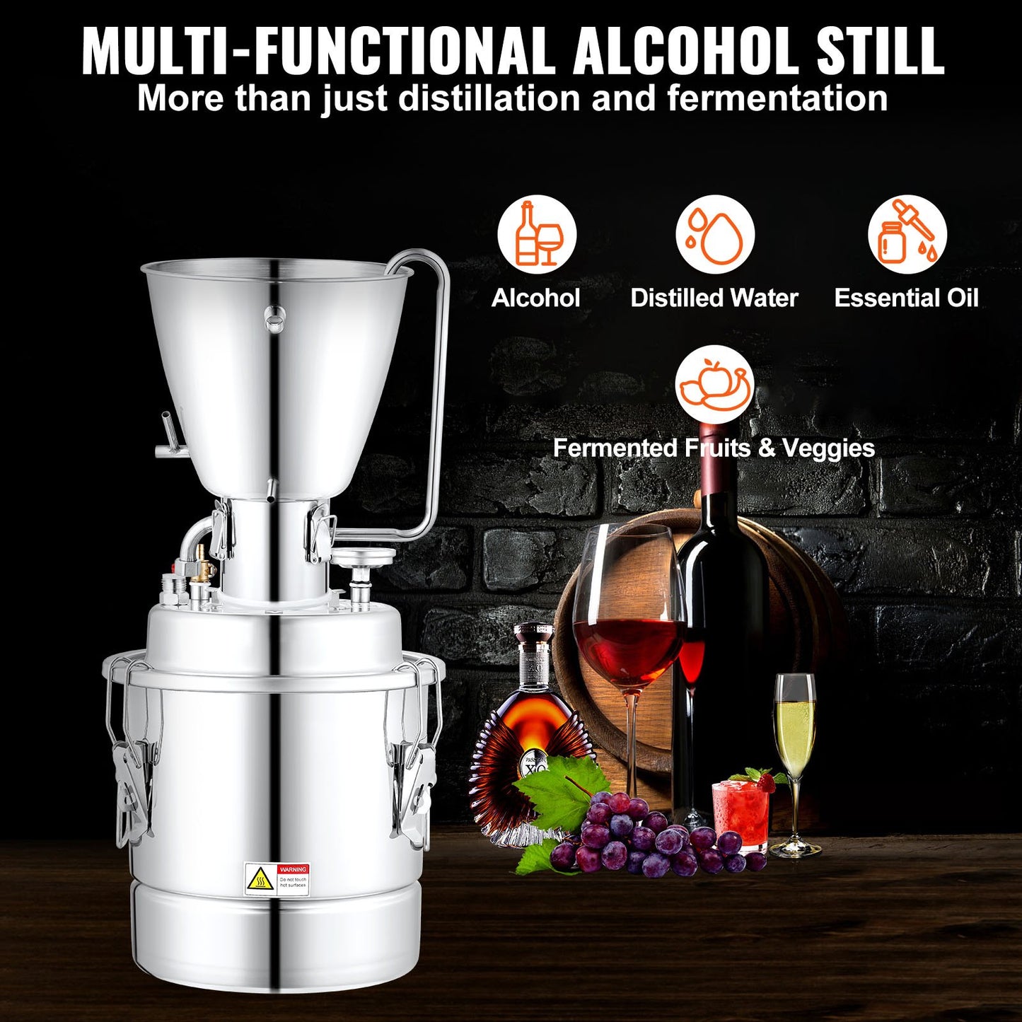Water Alcohol Distiller, 8 Gal/30 L, 304 Stainless Steel Still with 6-Lap Coil, Home Distillery Kit with 5 Kg Output per Time, with Thermometer Vinometer Pump, for Whiskey Brandy Essential Oil
