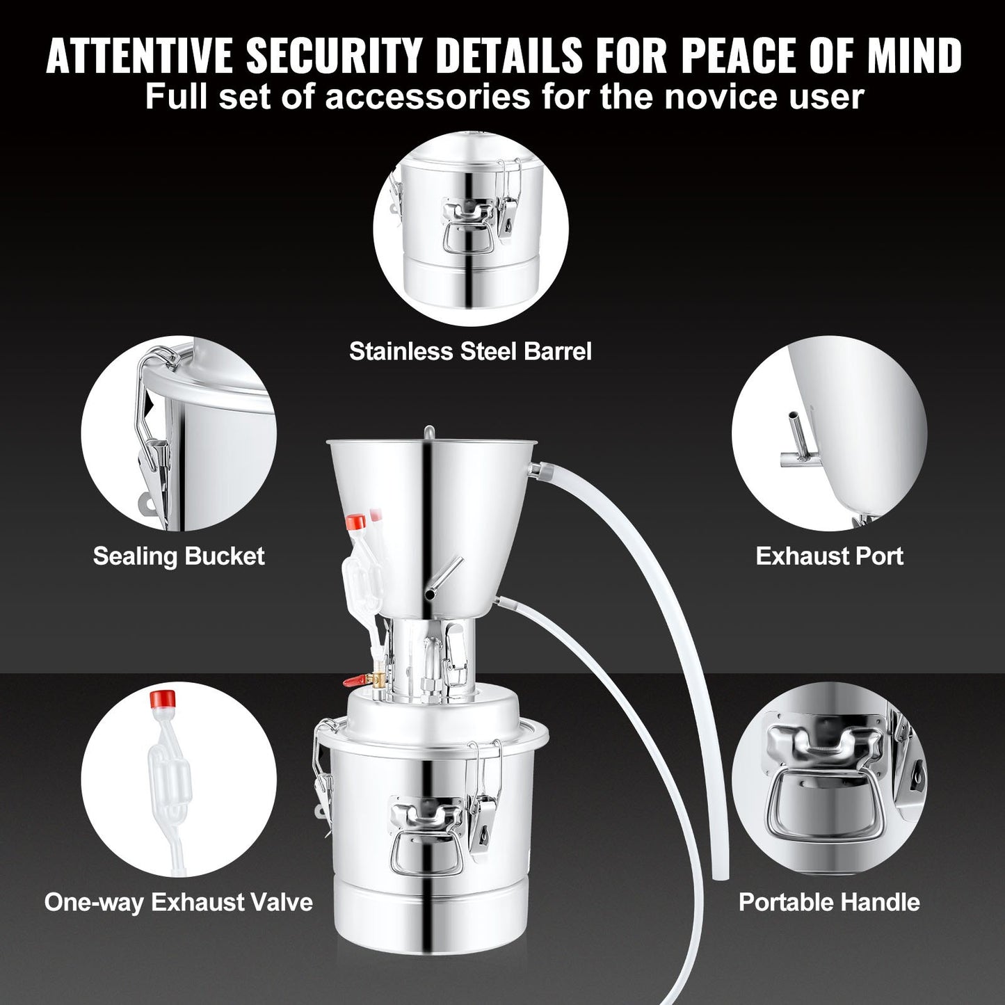 Water Alcohol Distiller, 8 Gal/30 L, 304 Stainless Steel Still with 6-Lap Coil, Home Distillery Kit with 5 Kg Output per Time, with Thermometer Vinometer Pump, for Whiskey Brandy Essential Oil