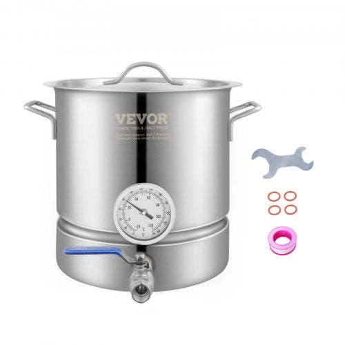 Stainless Steel Kettle, 5 GALLON Brewing Pot, Tri Ply Bottom for Beer, Brew Kettle Pot for Beer Brewing, Home Brewing Supplies Includes Lid, Handle, Thermometer, Ball Valve Spigot