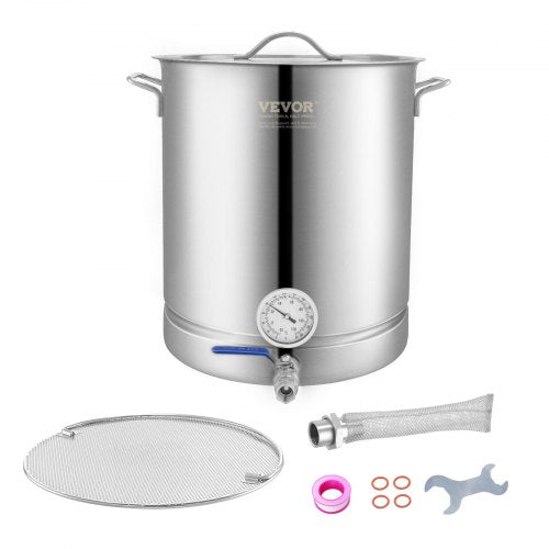 Stainless Steel Kettle, 16 GALLON Brewing Pot, Tri Ply Bottom for Beer, Brew Kettle Pot, Home Brewing Supplies Includes Lid, Handle, Thermometer, Ball Valve Spigot, Filter, Filter Tray