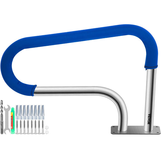 Pool Handrail, 32" x 22.5" Swimming Pool Stair Rail, 304 Stainless Steel Stair Pool Hand Rail Rated 375lbs Load Capacity, Pool Rail with Quick Mount Base Plate, and Complete Mounting Accessories