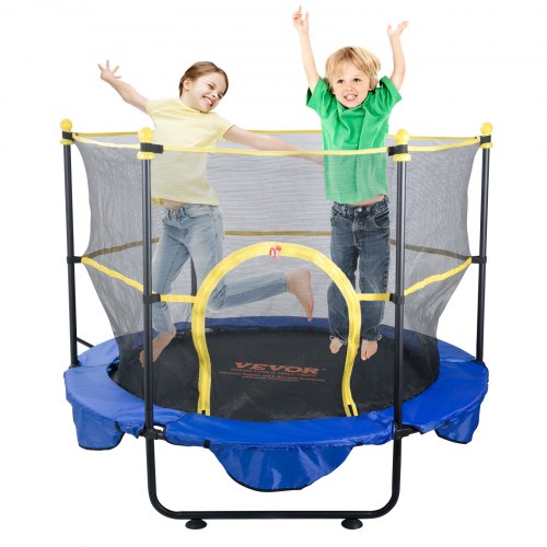 5FT Trampoline for Kids, 60" Indoor Outdoor Trampoline with Safety Enclosure Net, Basketball Hoop and Ocean Balls, Mini Toddler Recreational Trampoline Birthday Gifts for 3+ Years Kids