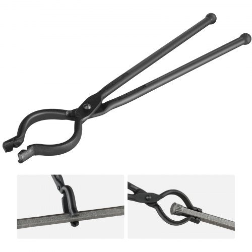 Blacksmith Tongs, 18” V-Bit Bolt Tongs, Carbon Steel Forge Tongs with A3 Steel Rivets, for Long, Irregular, and Nail-shaped Forgings, for Beginner and Seasoned Blacksmiths and Bladesmiths