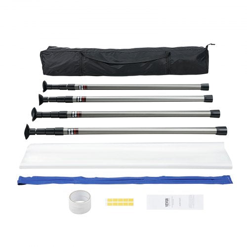 Dust Barrier Poles, 10 Ft Spring Barrier Loaded Poles, Dust Barrier System with 4 Telescoping Poles, Magnetic Zipper, Carry Bag and 32.8x13.12 Ft Plastic Film, for Interior Decoration, Painting