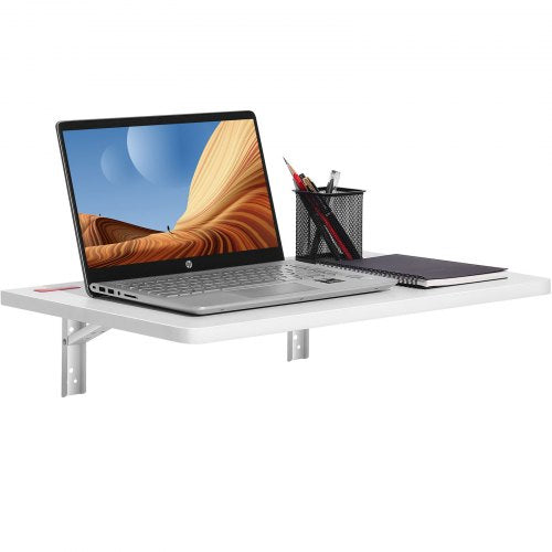 Wall Mounted Folding Table, Wall Mount Drop Leaf Tables, Wooden Floating Desk for Dining, Laundry Room, Office, 23.6" x 15.6" Fold Down Desk with Carbon Steel Bracket