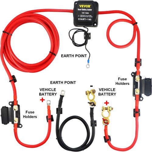 Split Charge Relay Kit, 4mtr 12V, Automatic Dual Battery Isolator Kit with 140AMP Voltage Sense Relay VSR, Compatible with RV Marine Car Vehicle Truck Caravan Camper Yacht ATV UTV Boats Workshop